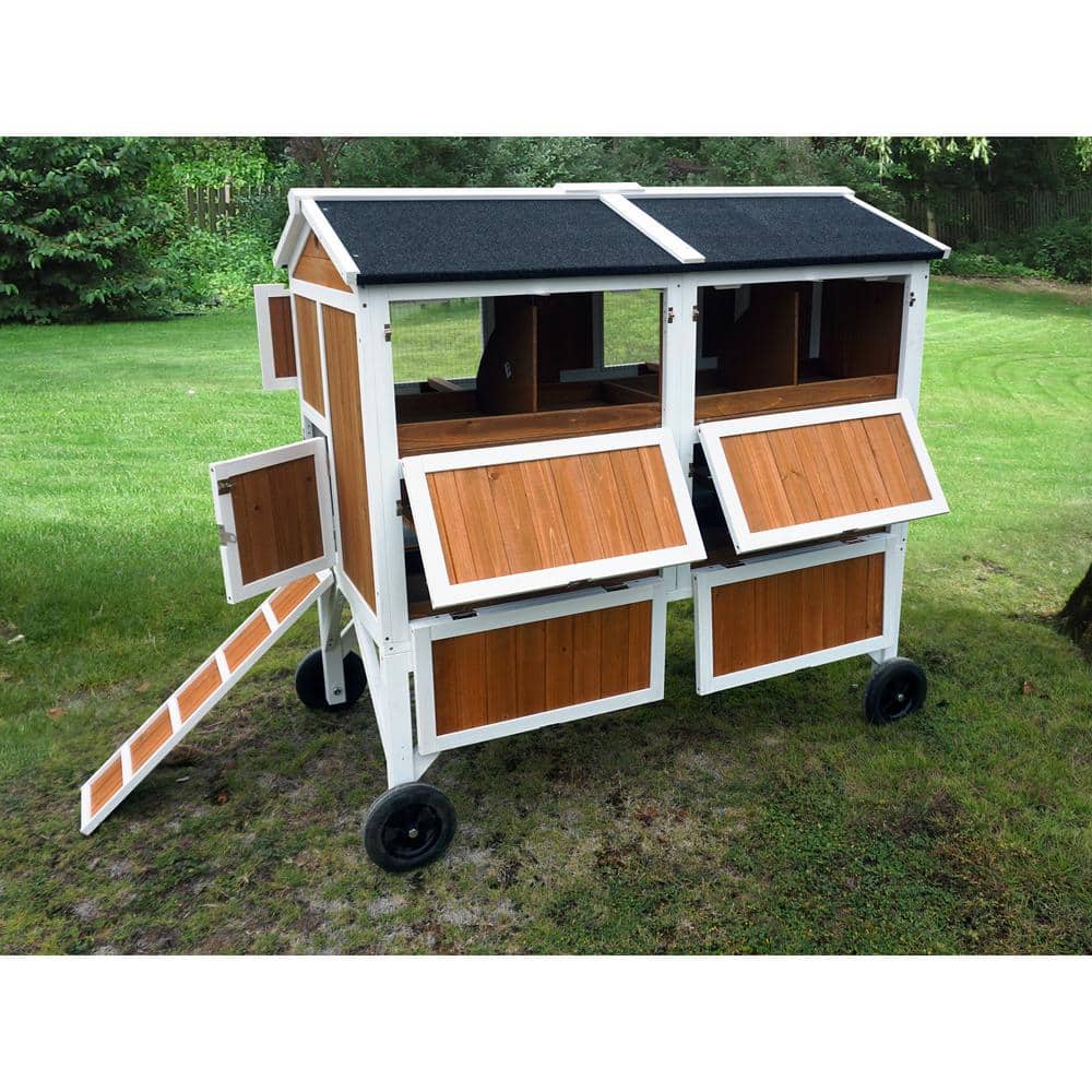 Natural Wood and White Free-Range Chicken Coop with Wheels