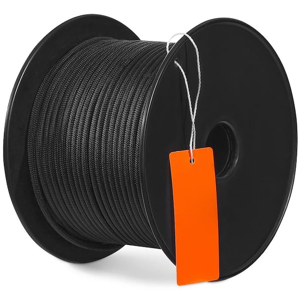 Braided Nylon Cord, Polyester 3/16 in. 4.72 ft. length 720 lbs. Tensile Strength, Multi-Purpose Black Rope, Woven