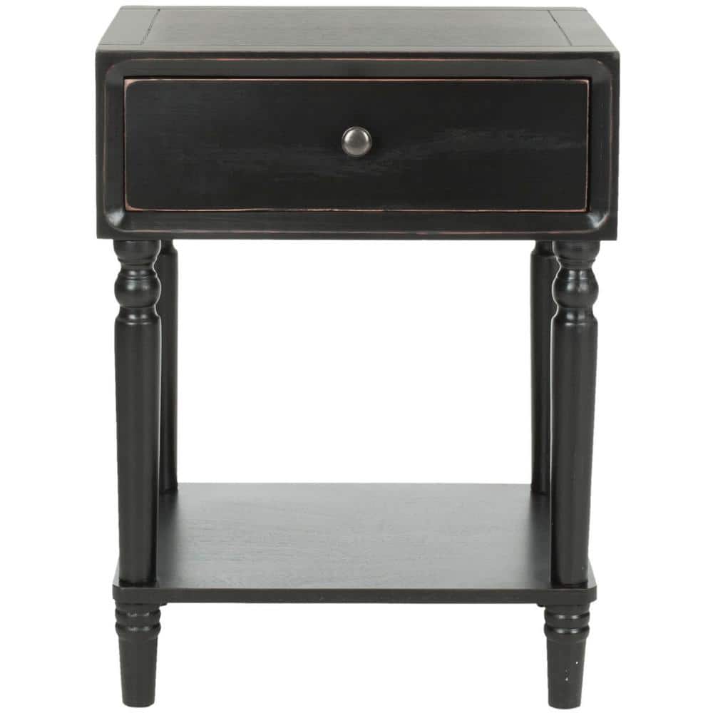 Siobhan Black Pine Wood End Table with Storage