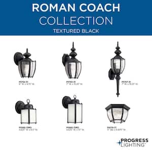 Roman Coach Collection 1-Light Textured Black Etched Seeded Glass Traditional Outdoor Small Wall Lantern Light