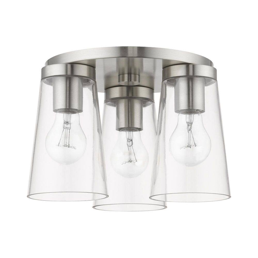 Cityview Brushed Nickel 3-Light Flush Mount with Clear Glass
