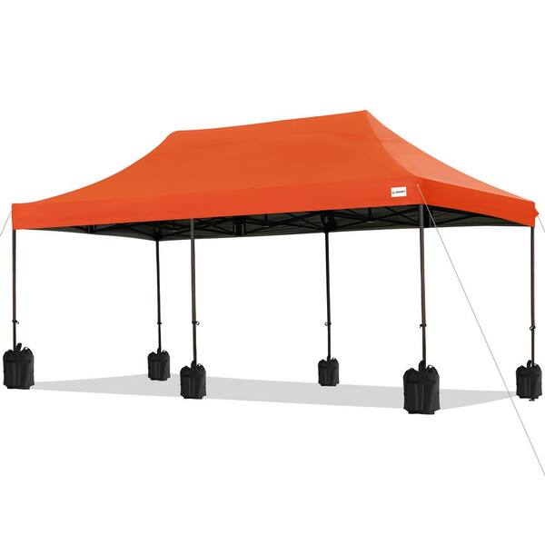 JEAREY 20 ft. x 10 ft. Orange Pop Up Canopy Tent Instant Outddor Canopy ...