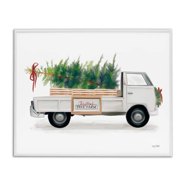 Stupell Industries Christmas Tree Farm Truck by House Fenway 1-Piece Framed Graphic Print Travel Poster Art Print 14 in. x 11 in.