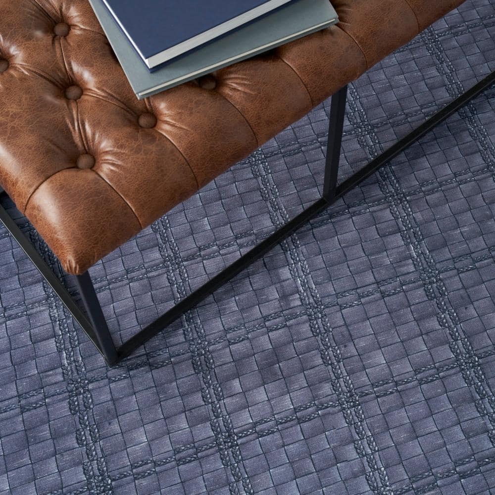 Navy Blue Abstract Cotton Synthetic 8' x 10' Area Rug