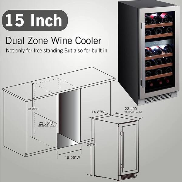 15 inch dual zone wine cooler