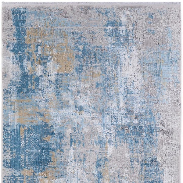 5 X 8 Blue, Gold, Gray Abstract Area Rug