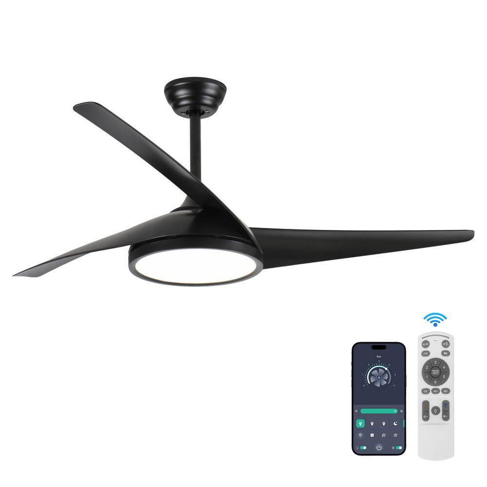 Modern 52 in. Indoor Black 3 ABS Blades Downrod Standard Ceiling Fan with Integrated LED Light and Remote Included price history on PriceWatchPro
