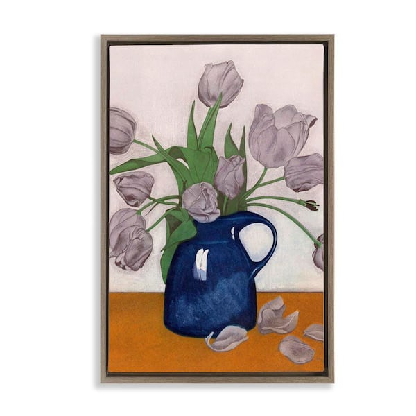 Stupell Industries Falling Tulip Petals Vase by Incado Brown Floater Frame Nature Graphic Art Print 25 in. x 17 in.