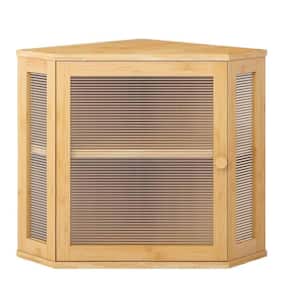 1-Piece Corner Bread Box Set with Acrylic Wavy Door Panel, Large Capacity Kitchen Storage Bin Made of Bamboo Wood