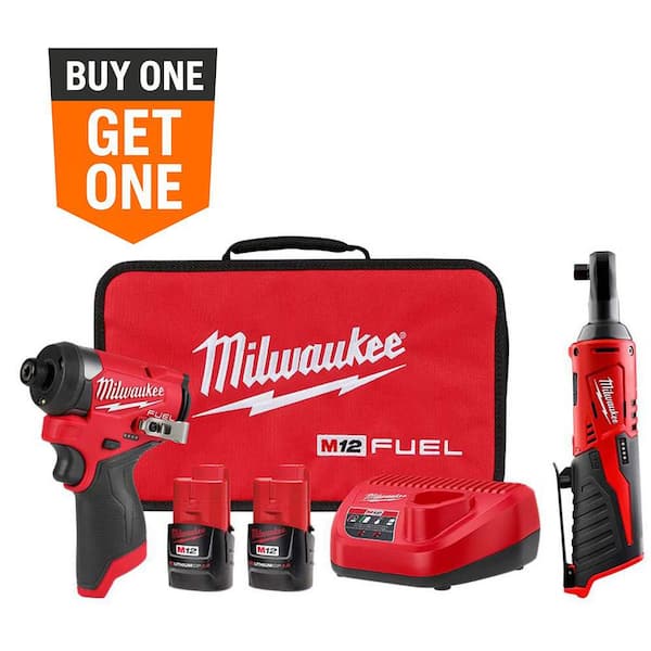 M12 FUEL 12-Volt Lithium-Ion Brushless Cordless 1/4 in. Hex Impact Driver Kit with M12 3/8 in. Ratchet