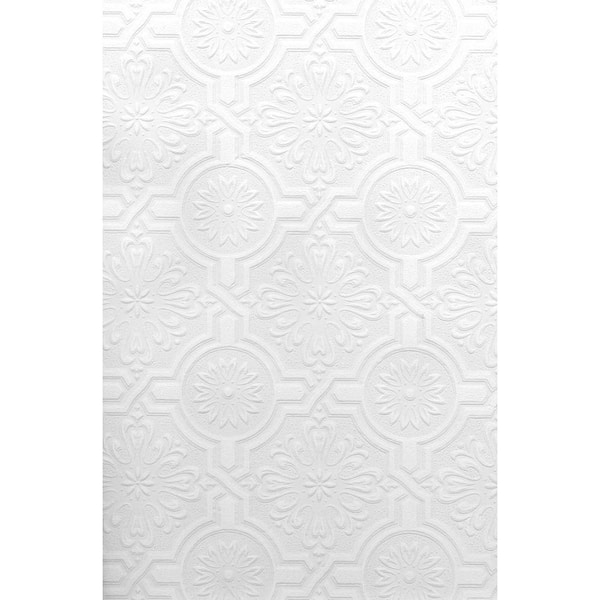 Brewster Paintable Nazareth Ornate Tiles White & Off-White Wallpaper Sample
