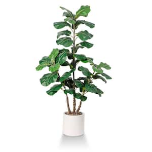 48 in. White Faux Fiddle Leaf Fig Tree Plants in Ceramic Pot