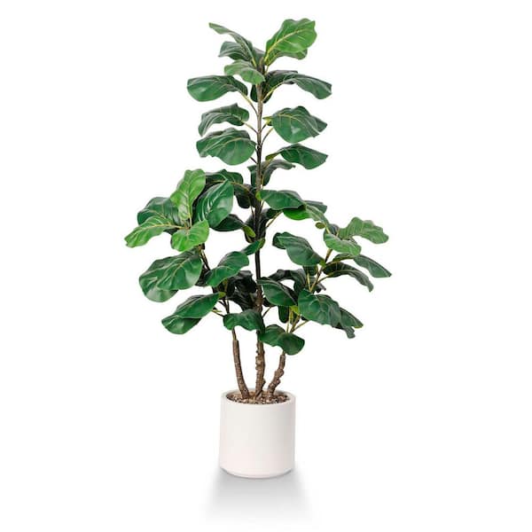 FOREVER LEAF 48 in. White Faux Fiddle Leaf Fig Tree Plants in Ceramic Pot