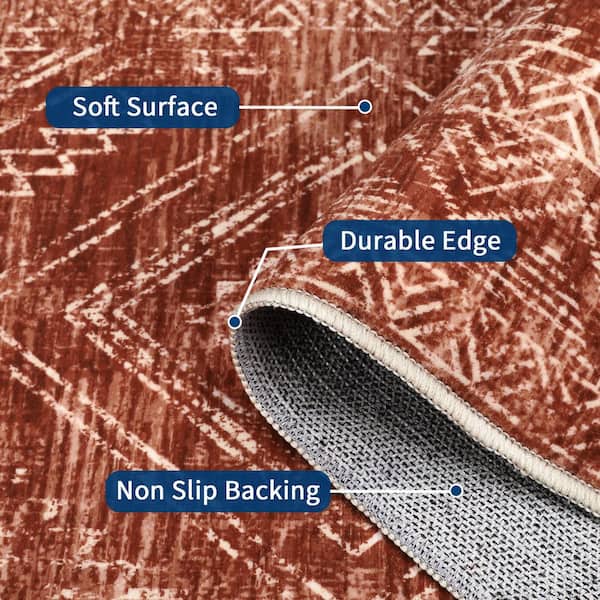 Brick Red 10x13 Washable Printed Folding Rug for Living Room