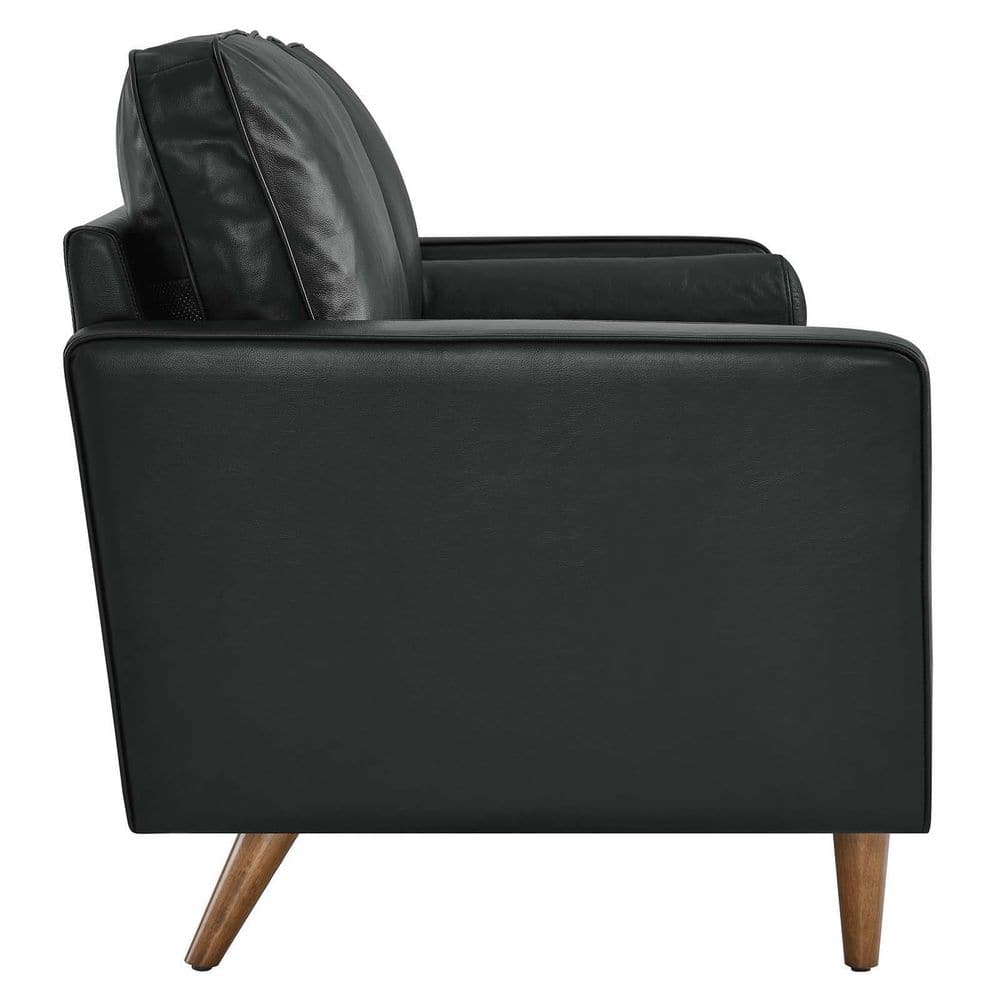 Mid-Century Modern Black Faux Leather Tufted Loveseat with Wood Legs