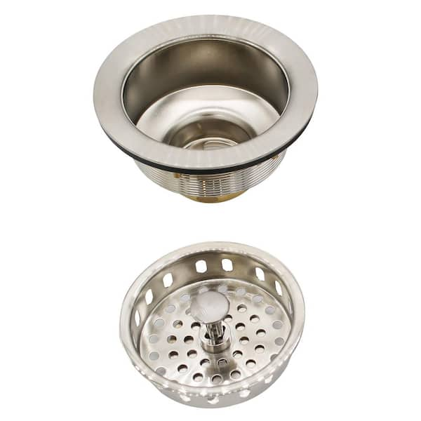 3-1/2 in. Post Style Kitchen Sink Basket Strainer in Satin Nickel (2-Pack)