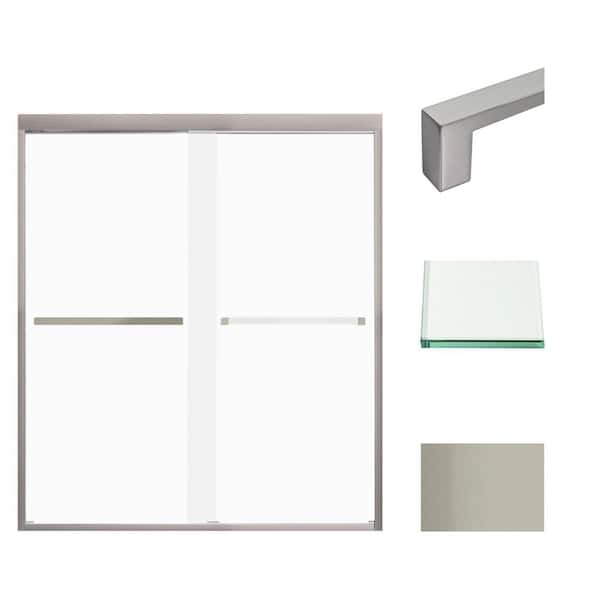 Transolid Frederick 59 in. W x 70 in. H Sliding Semi-Frameless Shower Door in Brushed Stainless with Frosted Glass