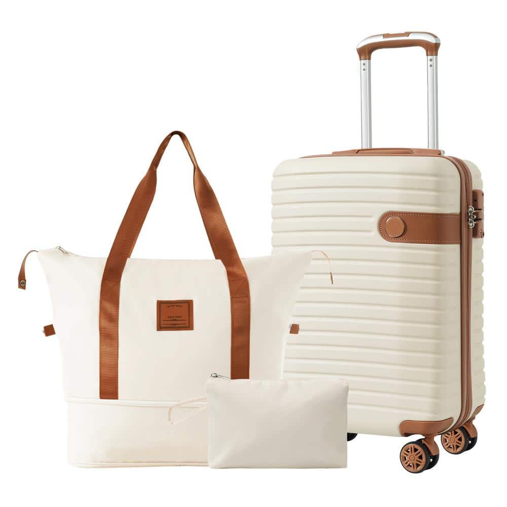 Merax 3-Piece Cream ABS Hardshell Spinner 20 in. Luggage Set