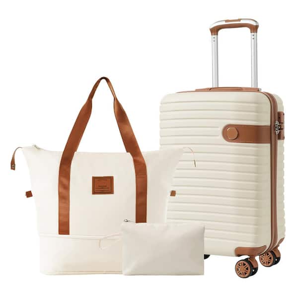 Merax 3-Piece Cream ABS Hardshell Spinner 20 in. Luggage Set with an Expandable Travel Duffel Bag, a Toiletry Bag