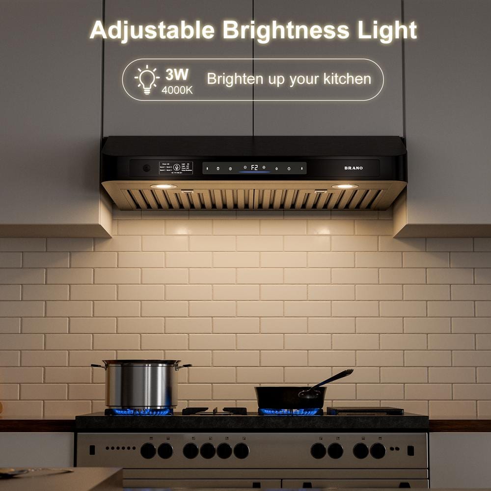 30 Inch Black Stainless Steel Under Cabinet Range Hood with LED Lights