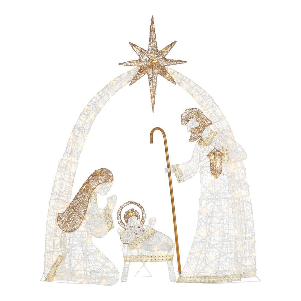 Home Accents Holiday 66 in. Warm White LED Super Bright Nativity Set Holiday Yard Decoration