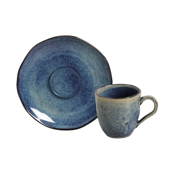 PORTO BRASIL 4.06 oz. Denim Dark Blue Stoneware Organic Coffee Cup and Organic Saucer (Set of 6)