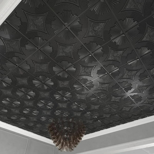 Art3dwallpanels Black 2 ft. x 2 ft. Decorative Drop Ceiling Tiles ...