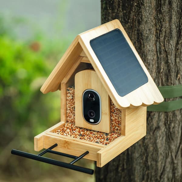 IHOMEadore Bamboo Crafted Smart Bird Caged Feeder with Camera for