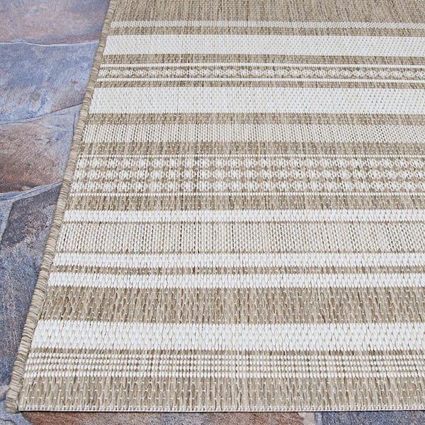 Recife Gazebo Stripe Ivory-Taupe 5 ft. x 8 ft. Indoor/Outdoor Area Rug