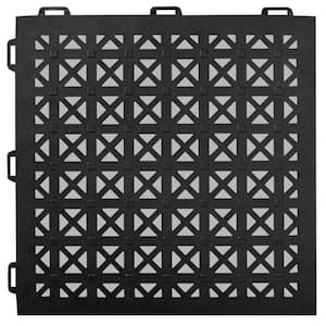 StayLock Perforated Black 12 in. x 12 in. x 0.56 in. PVC Plastic Interlocking Outdoor Floor Tile (Case of 26)
