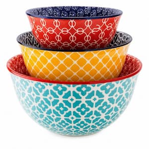 Space‑Saving Nesting Design, 3‑Piece, Premium Ceramic, Vibrant Multi-Colored, Mixing Bowl, Complete Set, Microwave‑Safe