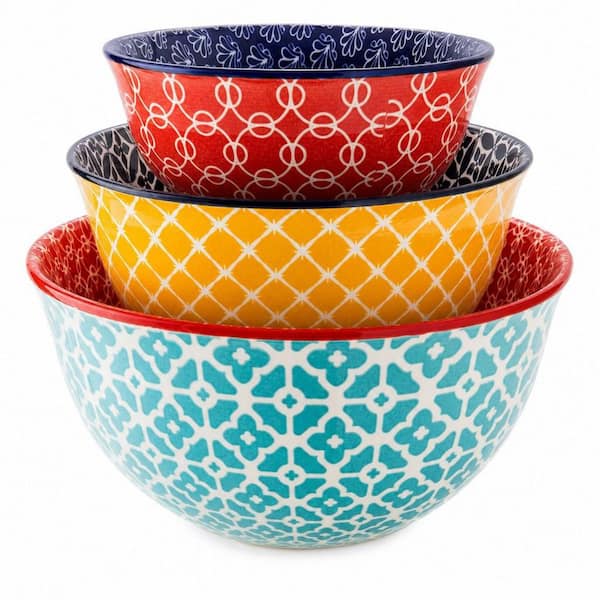 Space‑Saving Nesting Design, 3‑Piece, Premium Ceramic, Vibrant Multi-Colored, Mixing Bowl, Complete Set, Microwave‑Safe