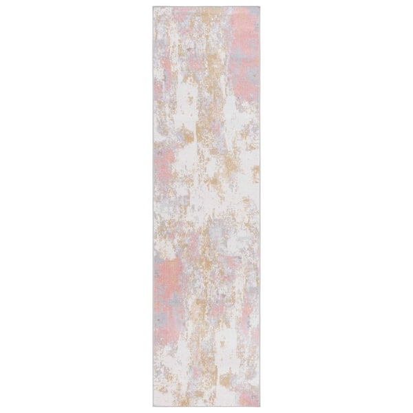 Bayside 2 ft. x 10 ft. Ivory/Gray Pink Rustic Marble Washable Runner Rug