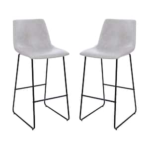 42 in. Light Gray High Back Mid Iron Bar Stool with Leather / Faux Leather Seat (Set of 2)