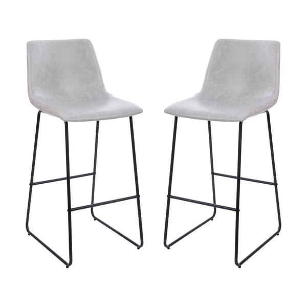 Carnegy Avenue Light Gray Reagan 30 in. Leather Soft Barstools with Footrest, Modern Bucket Style Bar Height Stools (Set of 2)