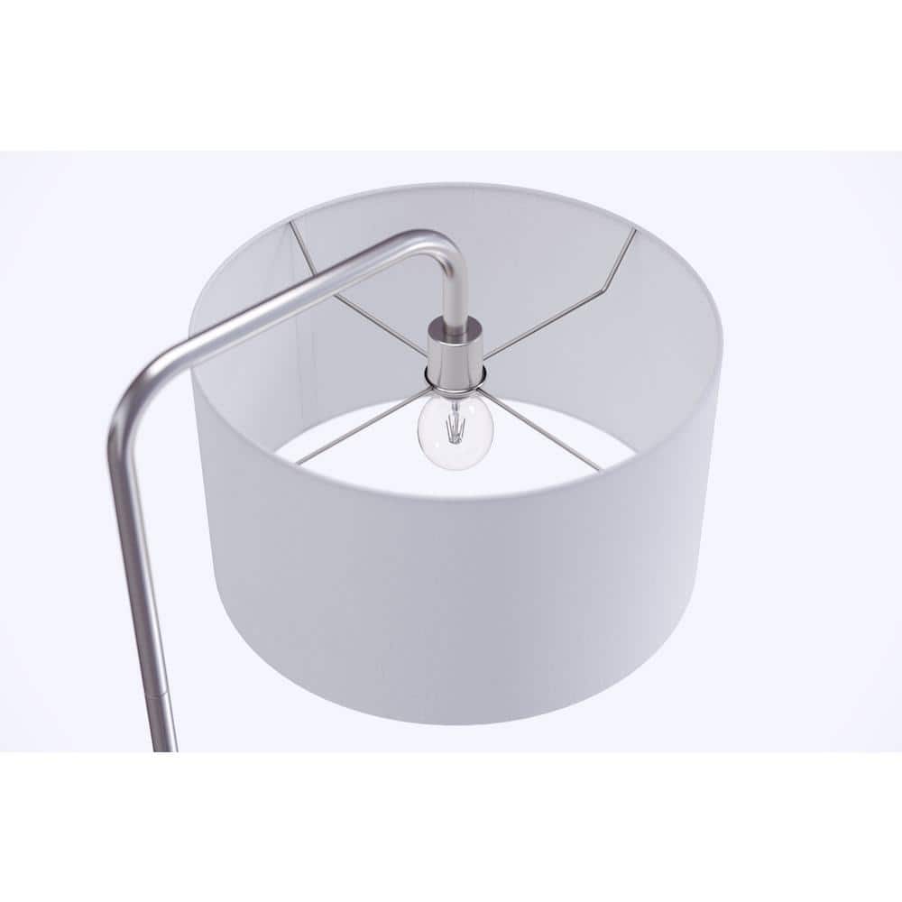 63.75" Brushed Nickel Arc Floor Lamp with White Linen Shade
