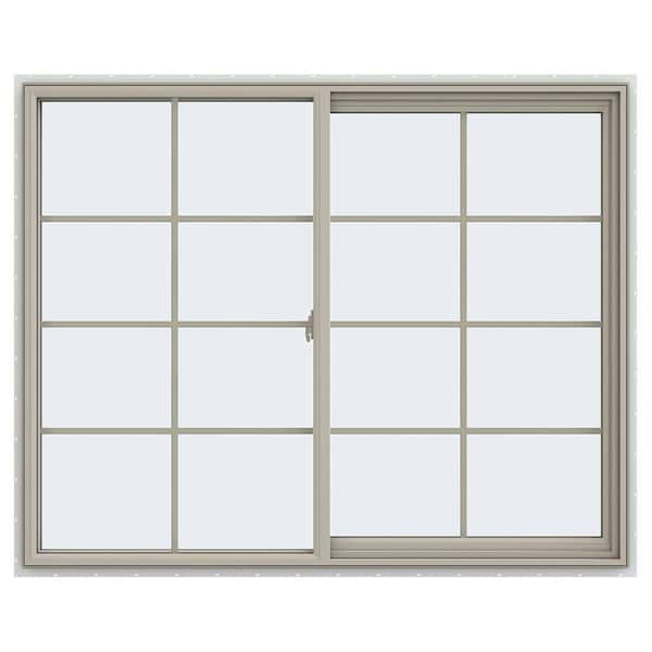 JELD-WEN 59.5 in. x 47.5 in. V-2500 Series Desert Sand Vinyl Right-Handed Sliding Window with Colonial Grids/Grilles