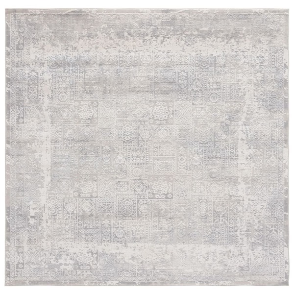 Hanna 7 ft. x 7 ft. Ivory/Light Gray Distressed Ornate Border Square Area Rug