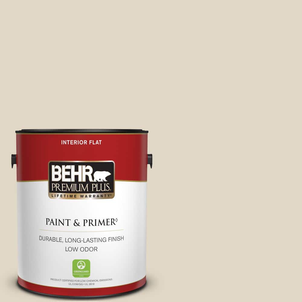 BEHR PREMIUM PLUS 1 gal. Odor Primer Depot Beige The - & Low Home Interior Sentimental #YL-W13 Paint 105001 Flat
