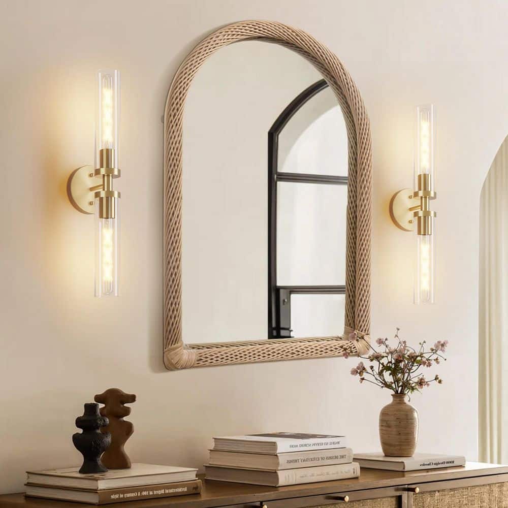 "4.7"" 2-Light Gold Wall Sconces with Clear Glass,Modern Hardwired Vanity Lighting for Bathroom Mirror, Hallway" price history on PriceWatchPro