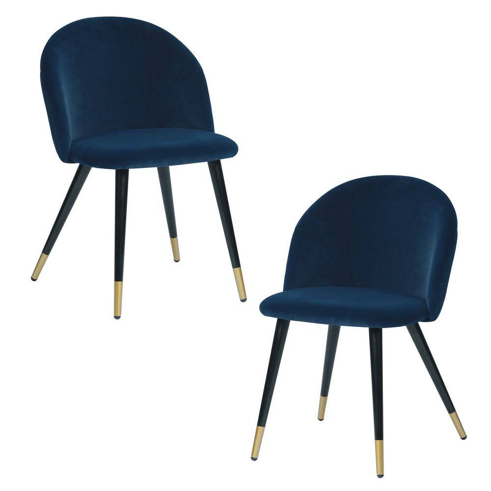 FurnitureR 2-Piece Dark Blue Dining Chair-ZOMBA DBLUE VELVET BLACK GOLD ...