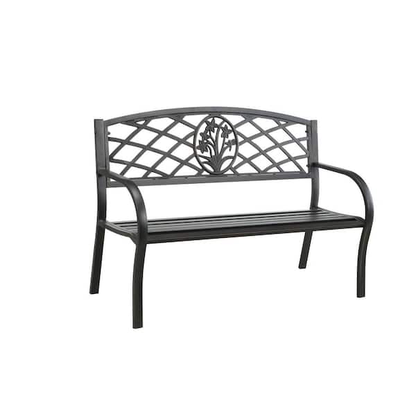 Minot Contemporary Style Patio Steel Bench in Black Finish