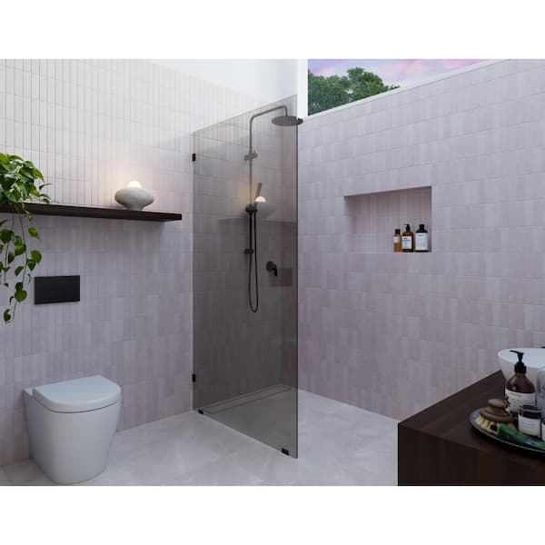 Glass Warehouse Ursa 36 in. W x 78 in. H Single Fixed Panel Frameless Shower Door in Oil Rubbed Bronze without Handle