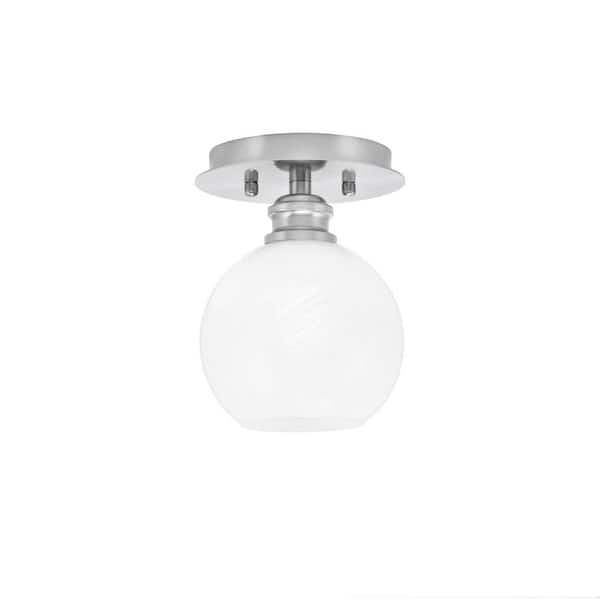 Unbranded Albany 1-Light 6 in. Brushed Nickel Semi-Flush with White Marble Glass Shade