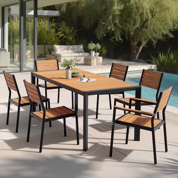 Pellebant 71.4 in. Aluminum Brown Rectangular Outdoor Patio Dining