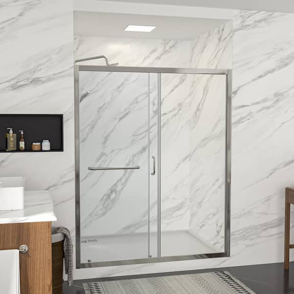 LORDEAR 60 in. W x 72 in. H Semi-Frameless Single Sliding Shower Door/Enclosure in Chrome with Clear Glass