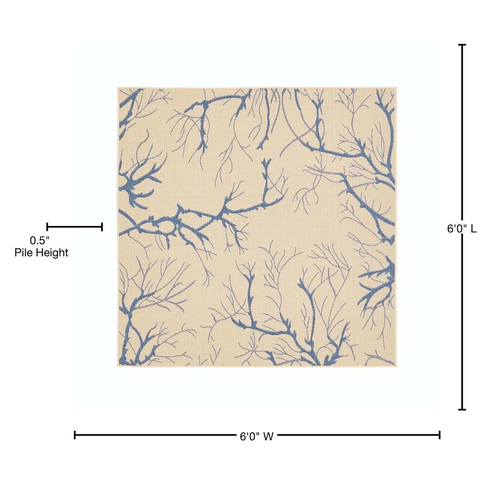 Easy-Care Beige & Blue Square Outdoor Rug - Stain-Resistant Synthetic