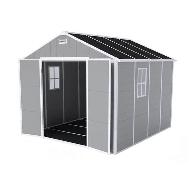 Talbot 7 ft. W x 8 ft. D Grey Resin Plastic Outdoor Storage Shed with Double Door, Windows, Waterproof (59.13 sq. ft. )