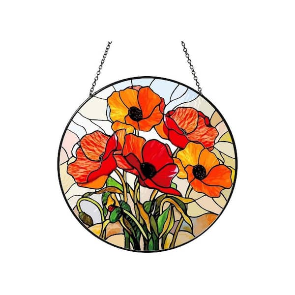 Red Poppy Forest Stained Glass Art Glass Window HDF4XNJ27V - The