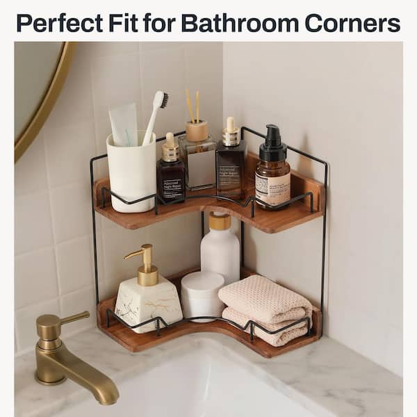 2-Tier Wooden Corner Spice Rack with for Vanity Countertop, Skincare, Makeup, Storage, Organization and Kitchen (1-Pack)